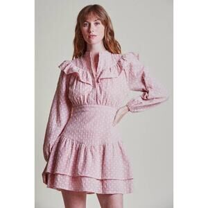 The Shirt Gwenyth Tiered Mini Dress Pink Eyelet Boho Cottage Core Western M NEW